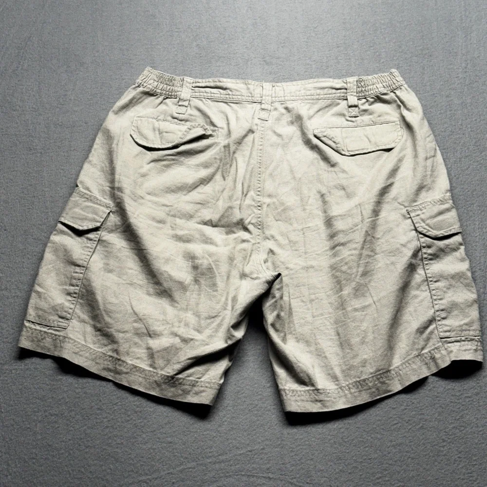 St John's Bay Mens Cargo Shorts Size 38 Beige Ramie Cotton Blend Utility Pocket
